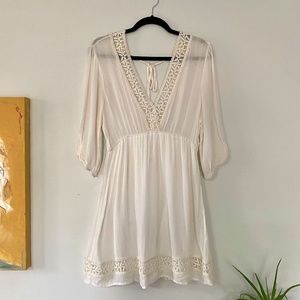California Moonrise White Crochet Mini Dress